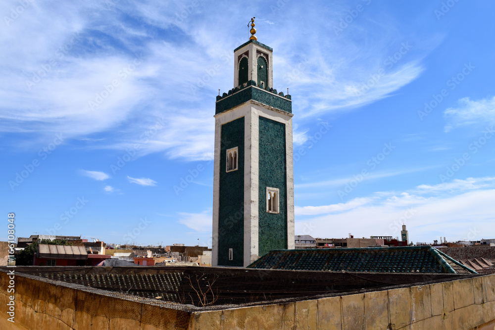 The Mosque Minaret in the medina of Meknes, Morocco
