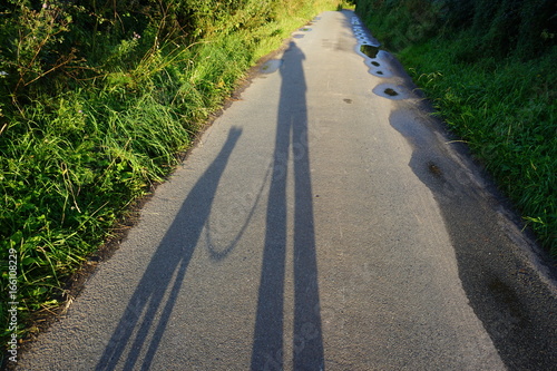 Long shadow of man and dog