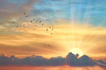 Fototapete Sonnenuntergang Bewölke den Abendhimmel bei Sonnenuntergang  © Prazis Images