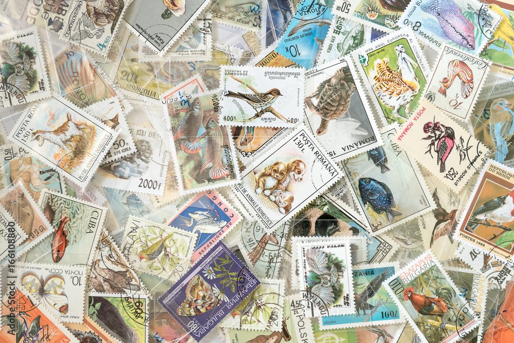 Background of stamps mail from different countries.