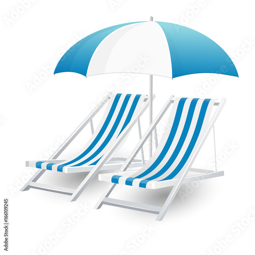 Chair and beach umbrella isolated