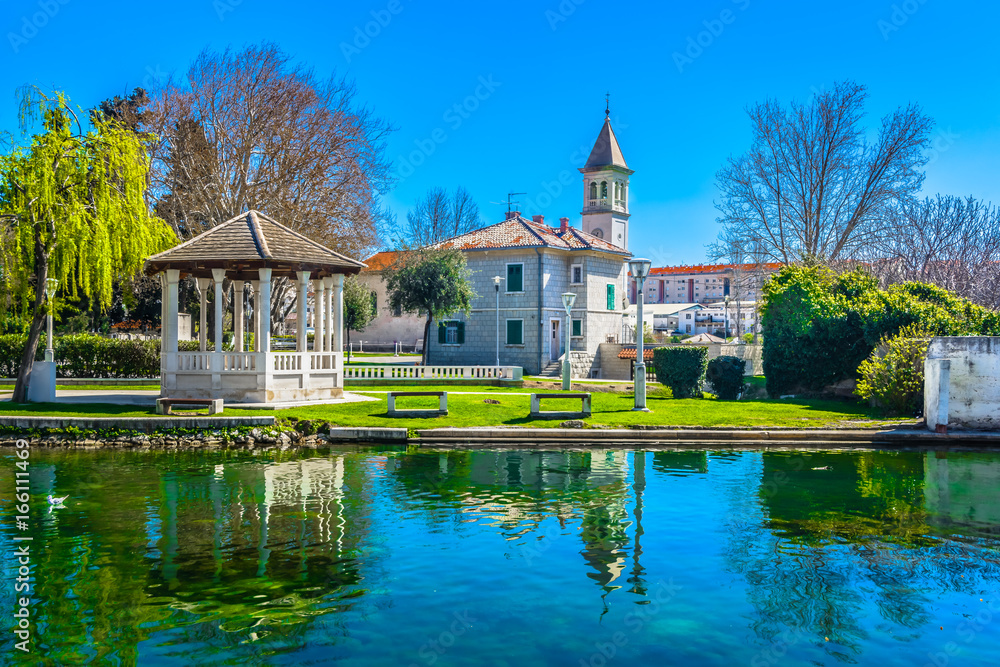 Obraz premium Solin landscape. / Scenic view at Primosten town in Dalmatia region, famous travel place in Croatia, Mediterranean.
