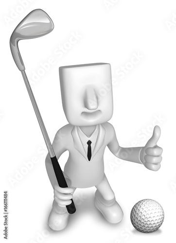 Golf Game Promotion Business Man. 3D Salesmen Character photo