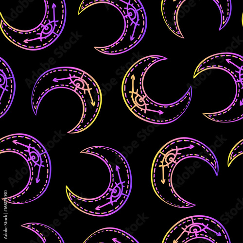 Sacred Moon Seamless Pattern. Magic style ornament. Repetition background for textile, wrapping paper, wallpaper. Isolated vector illustration.