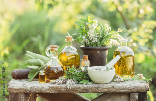 Medicinal plants and oils for massage photo