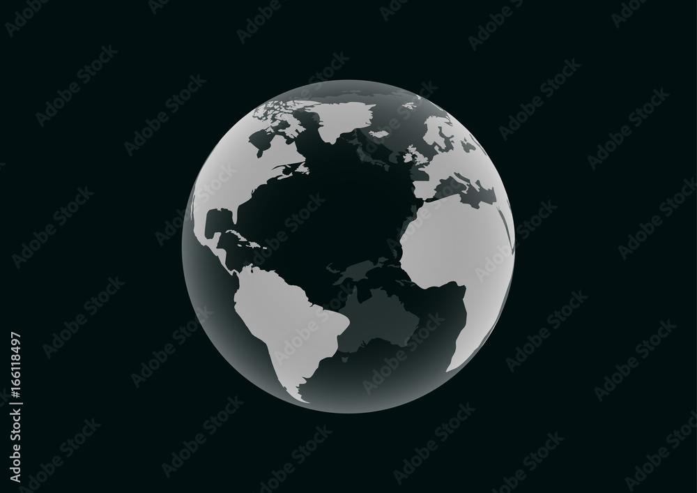 Transparent Earth model on dark green background