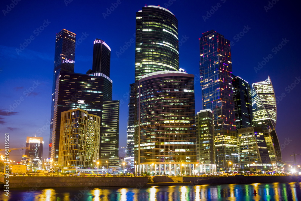 Night view of Moscow city. Moscow, Russia.