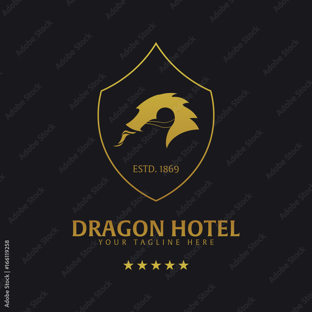 Dragon Hotel Logo and Emblem. Vector logo illustration. Dragon Hotel Logo and Emblem. Vector logo illustration.