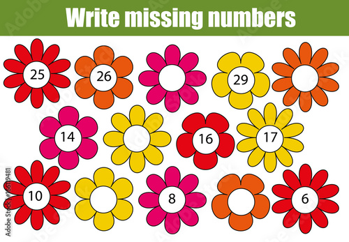 Mathematics educational game for children. Write the missing numbers