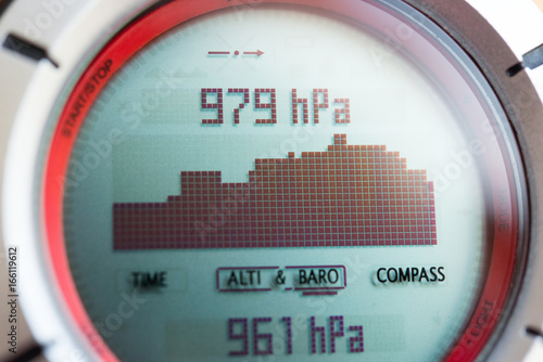 Graph of atmospheric pressure on the screen of tourist watch