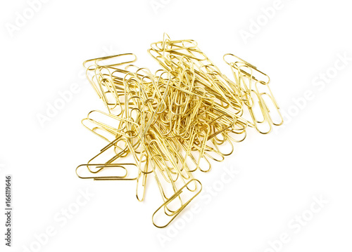 Gold clip for documents on a white background