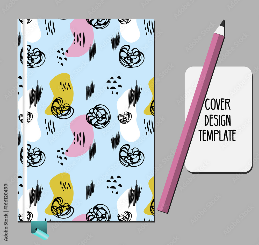 Notepad, book cover design template with abstract hand drawn 80s 90s style  pattern Stock Vector | Adobe Stock