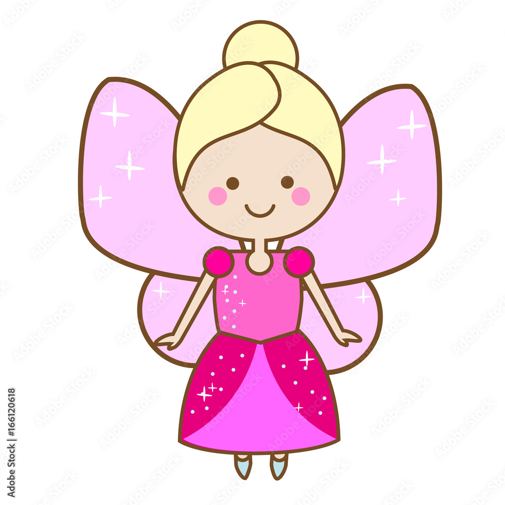 Cute fairy character. Winged elf princess in pink dress. Cartoon style, girls kids stickers Cute fairy character. Winged elf princess in pink dress. Cartoon style, girls kids stickers