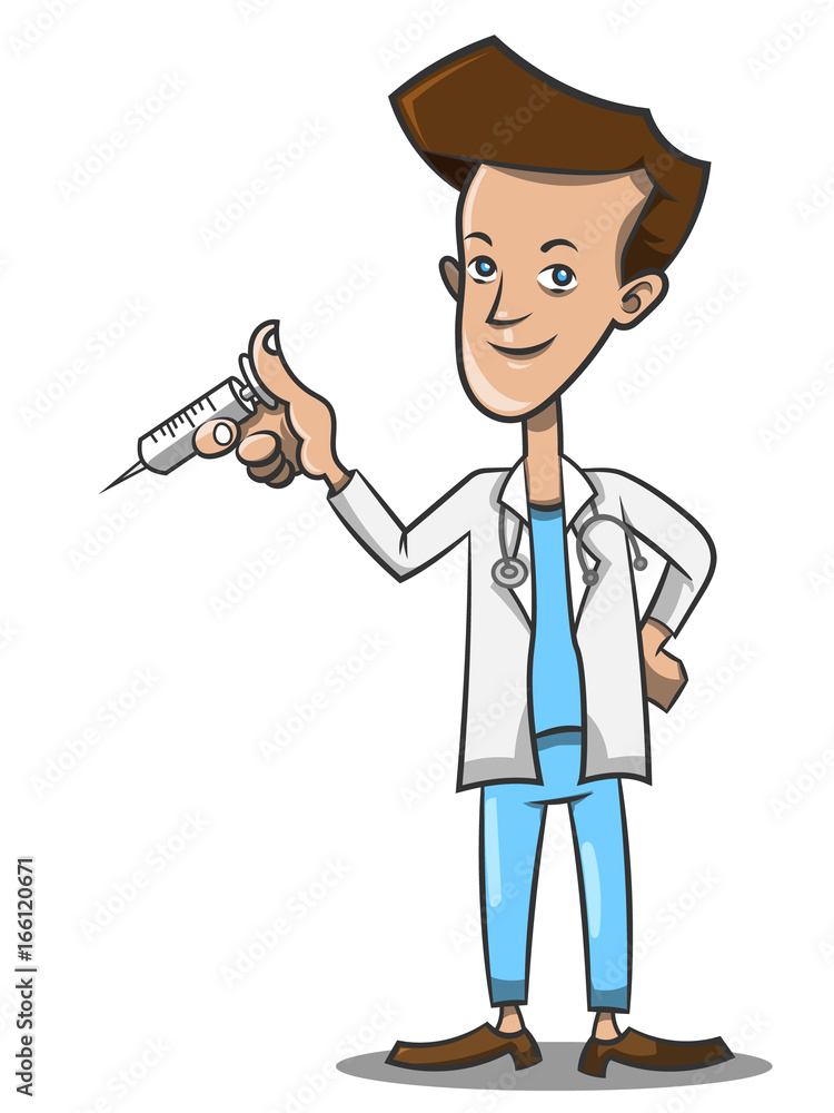 The doctor bring injection cartoons vector Stock Vector | Adobe Stock