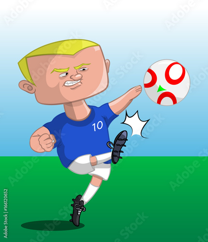 The football player shooting the ball cartoons vector