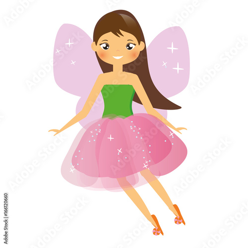 Beautiful flying fairy character. Winged elf princess. Cartoon style © ksuklein