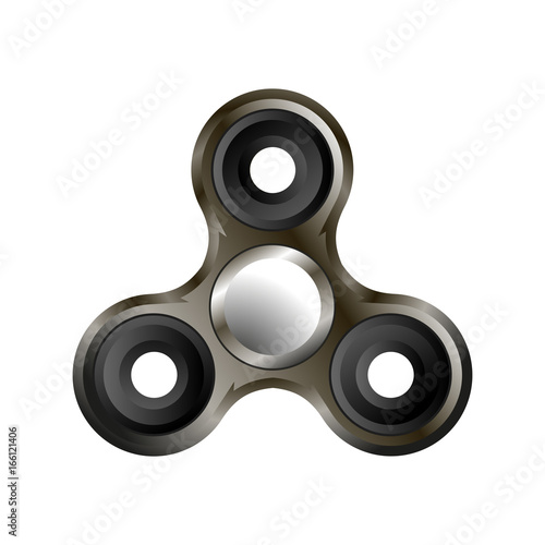 Spinner on bearings rotates three-pointed gray on white