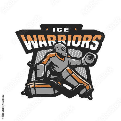 Hockey goalkeeper logo, emblem.