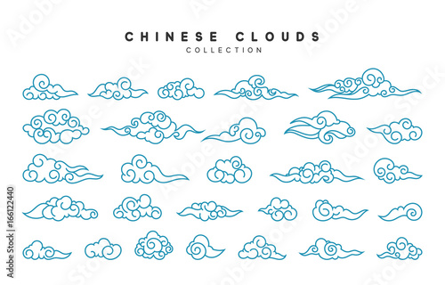 Collection of blue clouds in Chinese style.