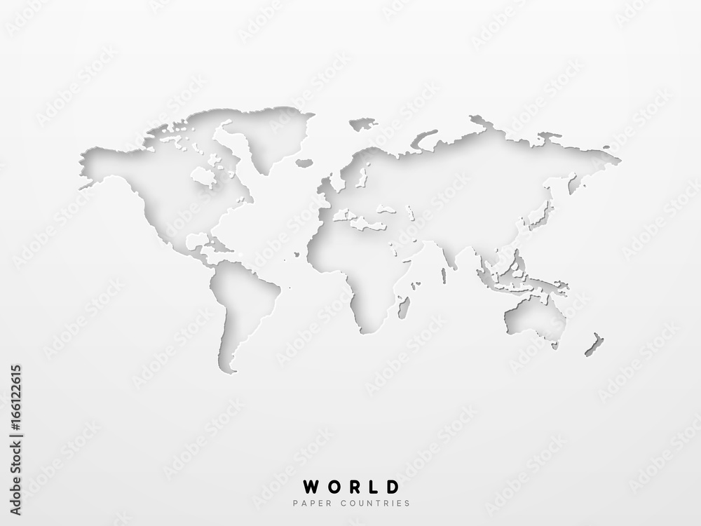 World map detailed design of white color cut from paper.