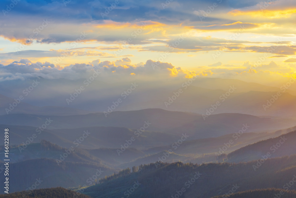 evening  mountain valley in a blue mist