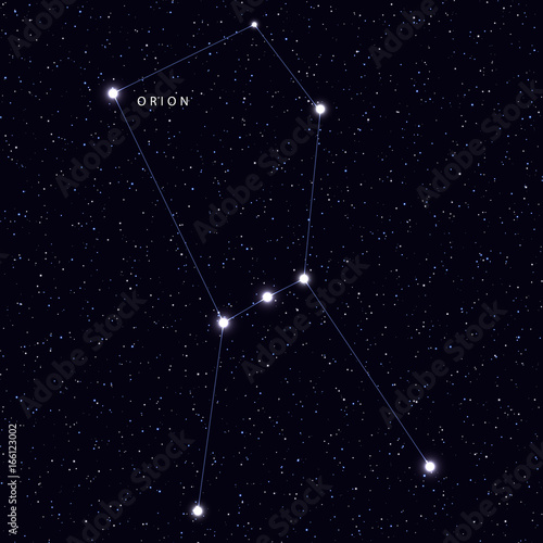 Sky Map with the name of the stars and constellations. Astronomical symbol constellation Orion