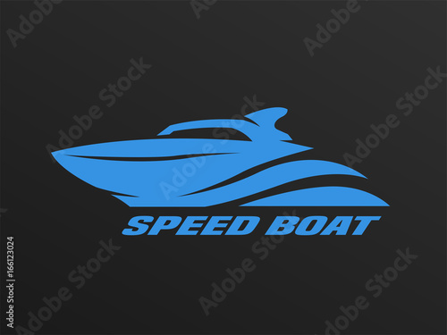 Speed boat logo on a dark background.