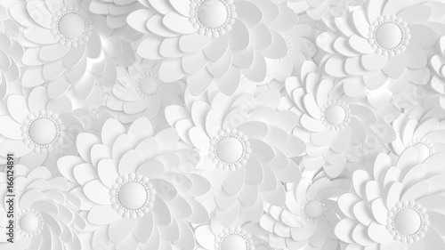 Fototapeta Piękny, elegancki papierowy kwiat w stylu ręcznie robiony na białej ścianie. 3d ilustracja, 3d.