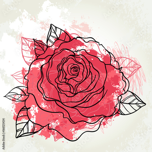 Beautiful roses bouquet drawing on beige grunge background. Hand drawn vector...