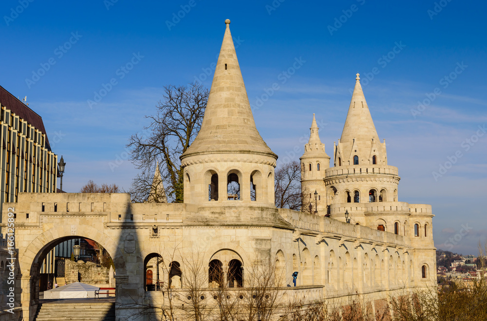 Fototapeta premium Fisherman's Bastion in Budapest is a popular tourist and architectural attraction, Hungary