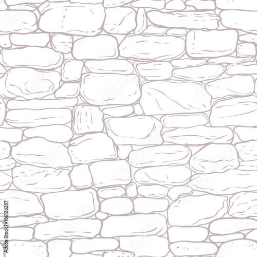 Vector hand-drawn texture of brick wall or sett (paving). Seamless pattern of paver. Urban style structured ornament in line art style. Pattern design for travel, city life.