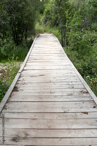 Fototapeta Naklejka Na Ścianę i Meble -  Wood bridge over a stream with diminishing perspective