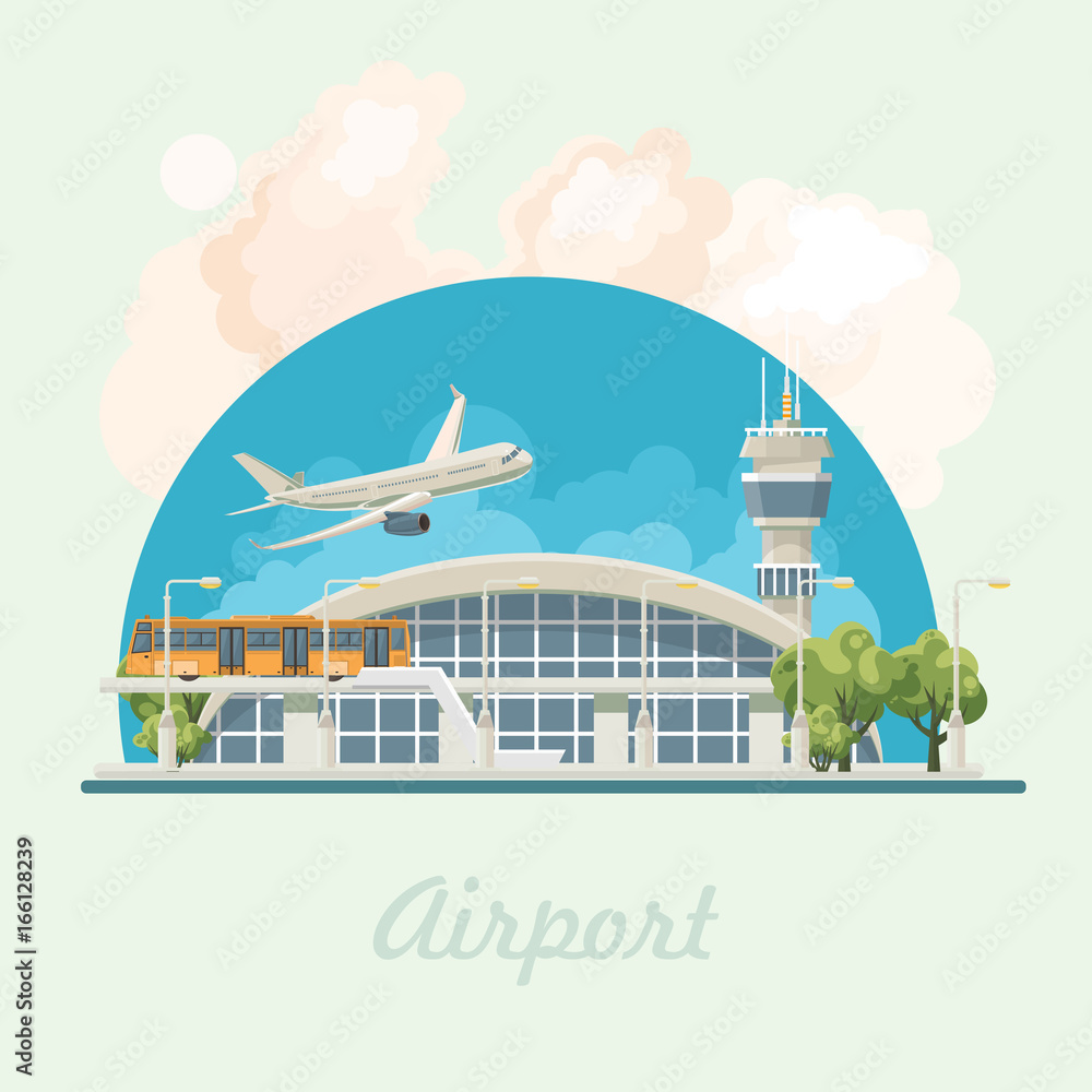 Airport modern building vector illustration in flat design.