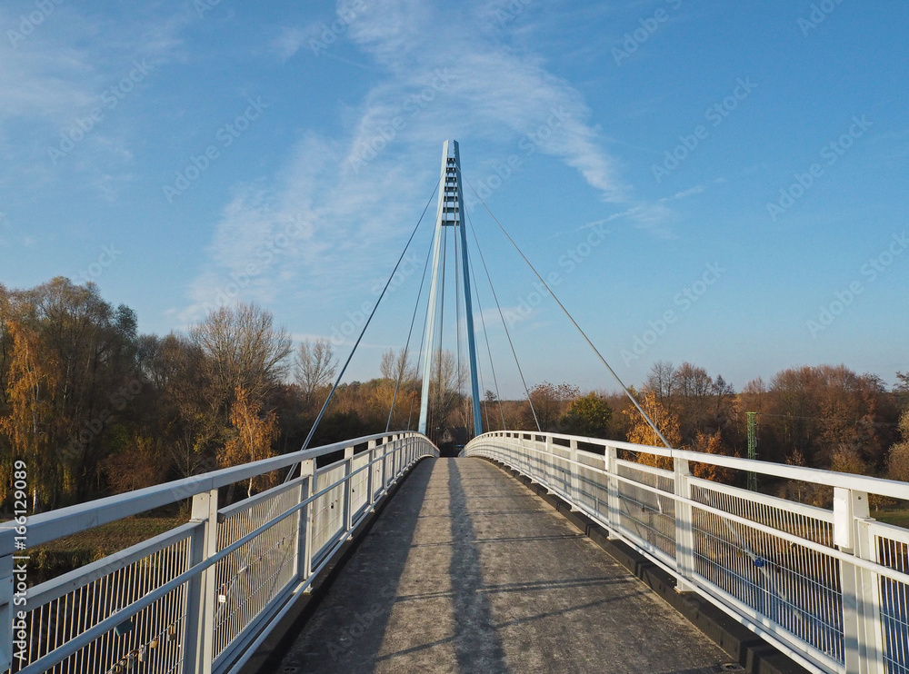 empty footbridge on steel rope over the river Elbe,  Czech republik