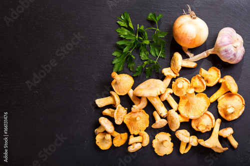 chanterelle mushrooms with fresh vegetables for cooking