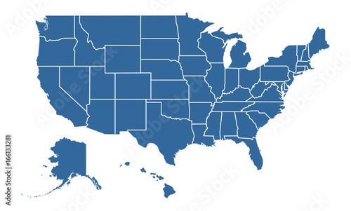 United States of America Blue map including State Boundaries