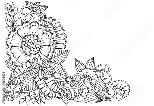 Black and white flower corner pattern