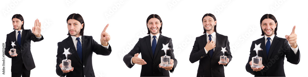 Businessman with star award isolated on white Businessman with star award isolated on white