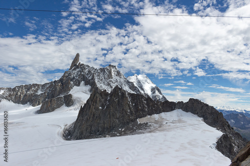 Spectacular view to Mount Blanc massif from 360 degree observation terrace at the Punta Helbronner (Pointe Helbronner) mountain in the Graian Alps photo