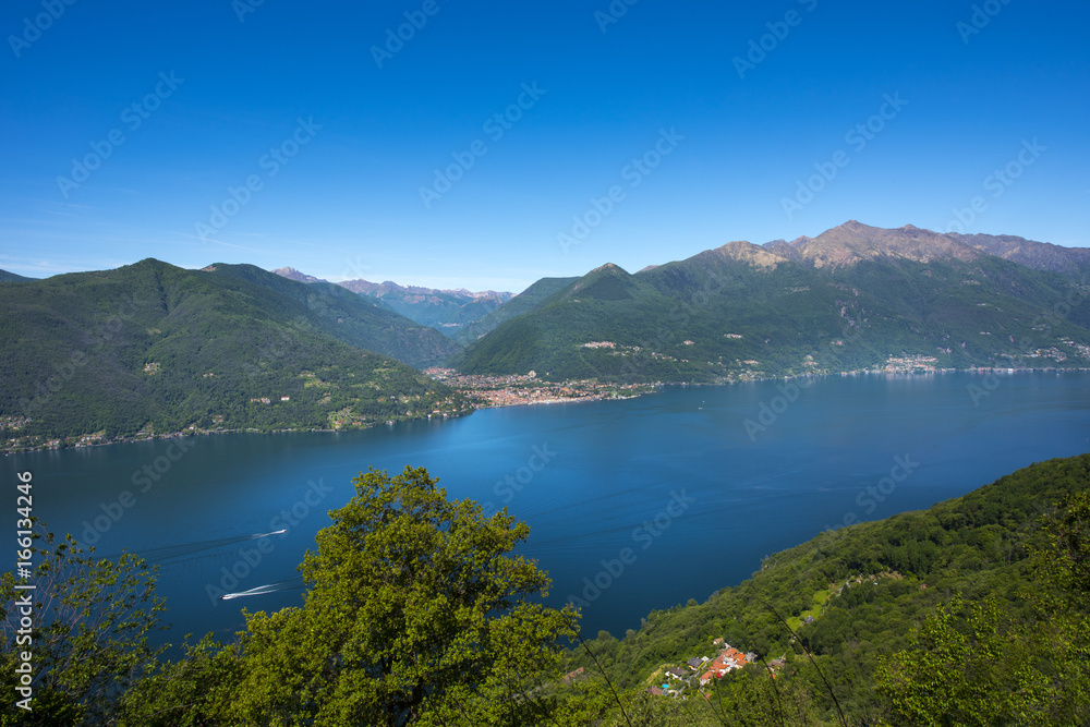 View from the San Rocco Church in Campagnano over the Lake Maggiore to Cannobio - Campagnano - Lake Maggiore, Maccagno, Varese, Lombardy, Italy