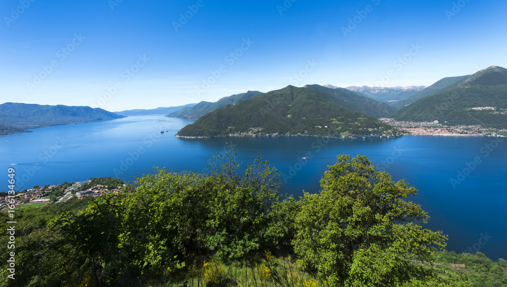View over the southern Lago Maggiore near Maccagno - Maccagno, Lake Maggiore, Varese, Lombardy, Italy