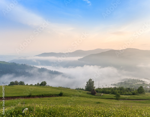Beautiful sunny day is in mountain landscape. Carpathian  Ukraine.