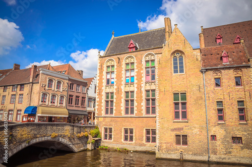 Beautiful canal and traditional houses in the old town of Bruges (Brugge), Belgium