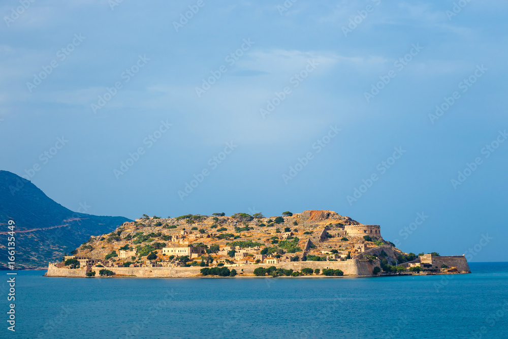View of Ancient Ruins Of Medieval Fortress in Spinalonga Island, Crete, Greece