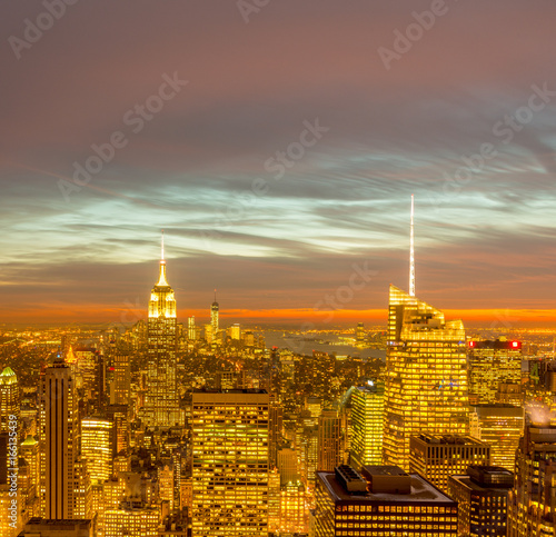 View of New York Manhattan during sunset hours