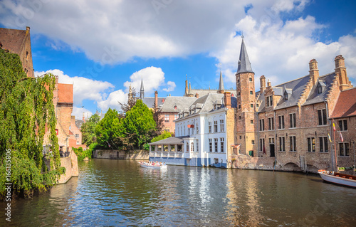 Beautiful canal and traditional houses in the old town of Bruges (Brugge), Belgium