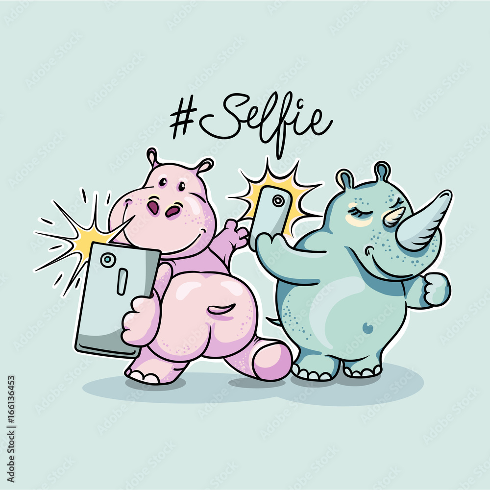 Animals taking selfie photo on smart phone Animals taking selfie photo on smart phone