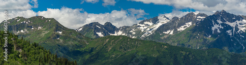 Tops of mountains range with snow caps. Greater Caucasus Mountain Range. © Kseniya Abramova