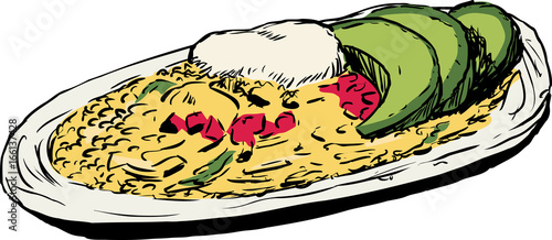 Rice with avocados and cheese illustration