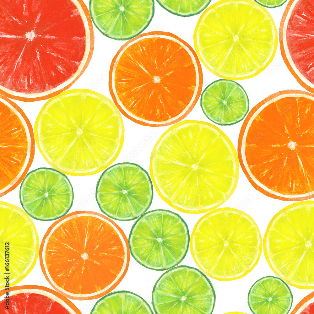 Obraz premium Watercolor citrus fruits seamless pattern